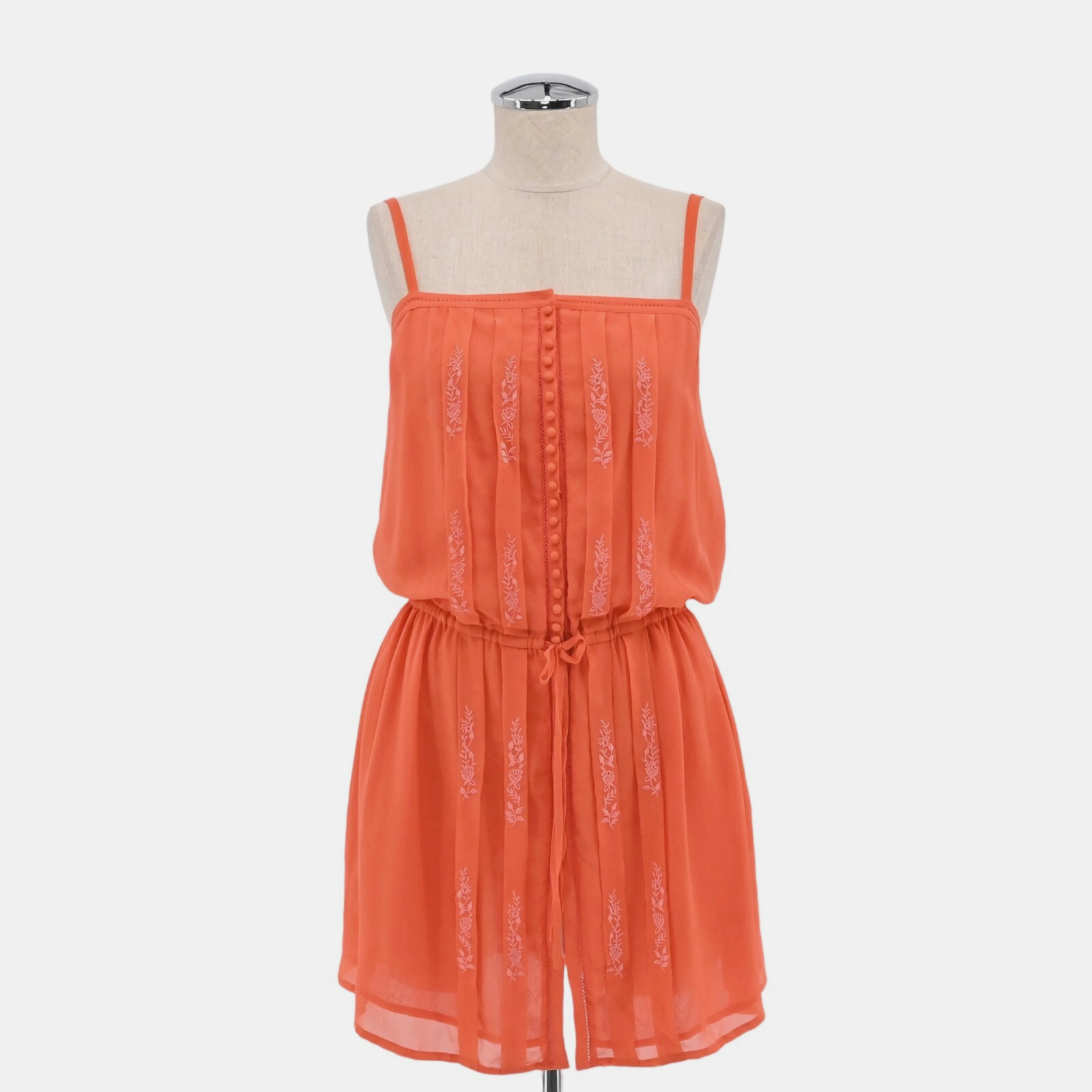 Joie Womens Embroidered Silk Dress Size S Orange Boho Sleeveless Pin Tuck Lined